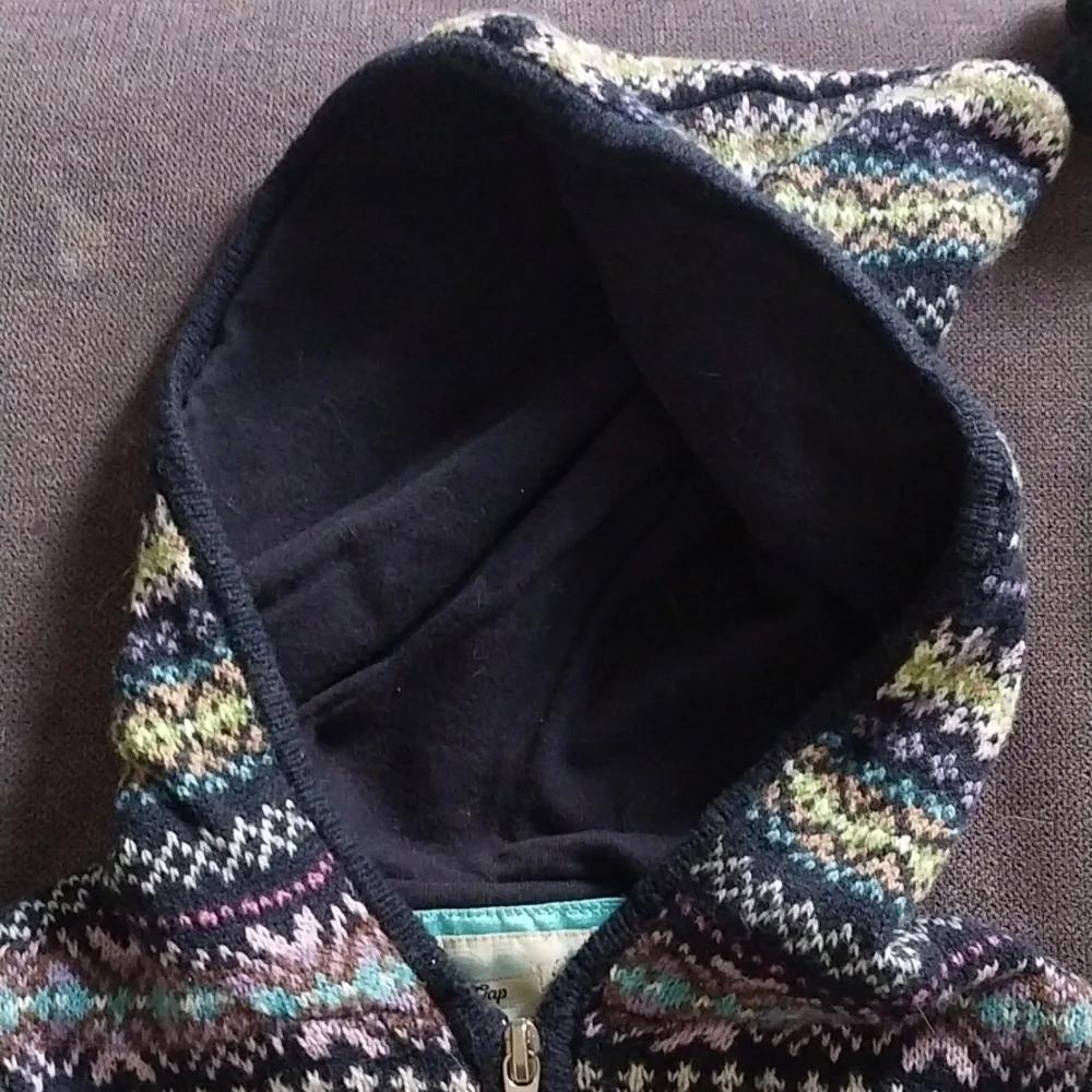 Gap Patterned Kids Hooded Sweater with Pom-Pom 4T